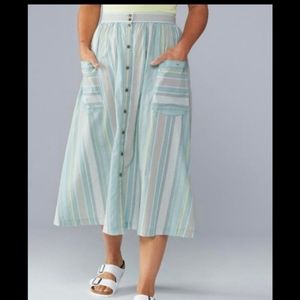 Patagonia Lightweight A/C Midi Skirt. Size Small. Multicolor Striped Blue.